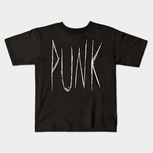 Dark and Gritty Punk Text Design (white) Kids T-Shirt by MacSquiddles